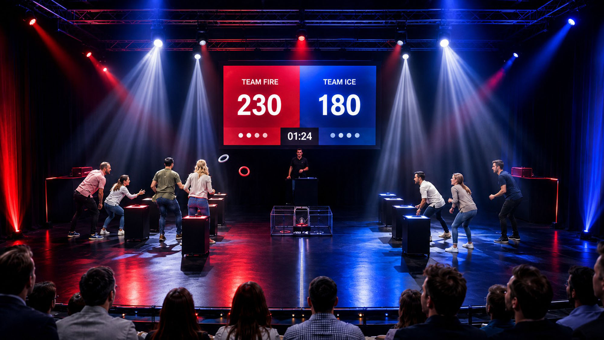 Spannende Spiele für Teams auf der Bühne der TeamArena Spannende Spiele für Teams auf der Bühne der TeamArena
