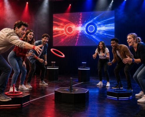 Mehrere Personen beim Ringewerfen in der TeamArena
