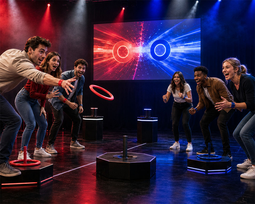 Mehrere Personen beim Ringewerfen in der TeamArena