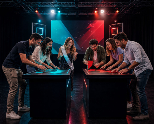 Zwei Teams bei einem Teambuilding Spiel in der TeamArena
